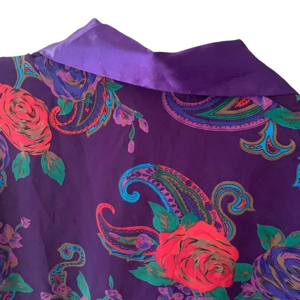 Vintage Victoria’s Secret Oversized Nightshirt Kimono Purple Rose Paisley Small - Picture 5 of 12